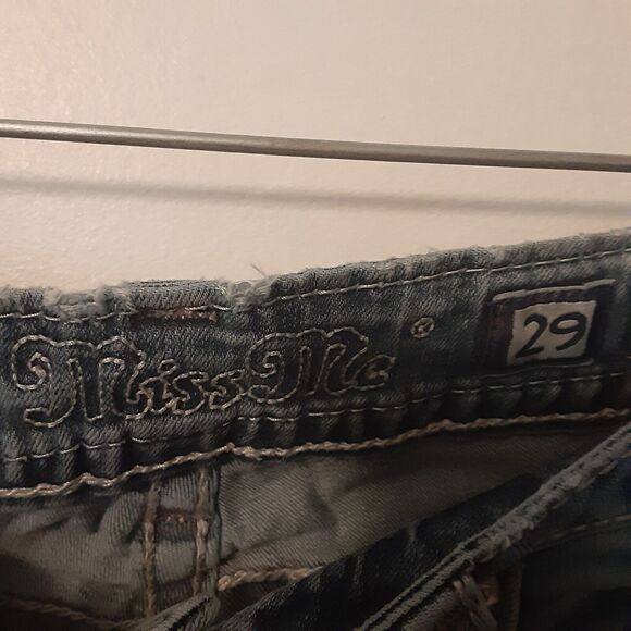 Miss Me Jeans Boot Cut Womens 29 Distressed Rhinestone Thick Stitch - Picture 3 of 13